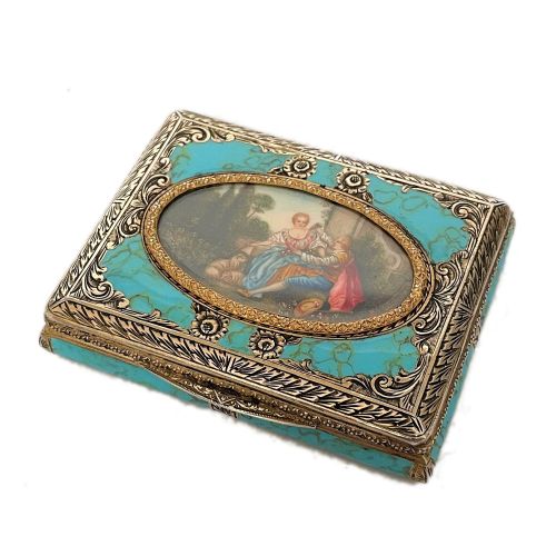 FIND ANTIQUE CARD CASE FOR SALE IN SILVER, ENAMEL AND WITH PAINTING