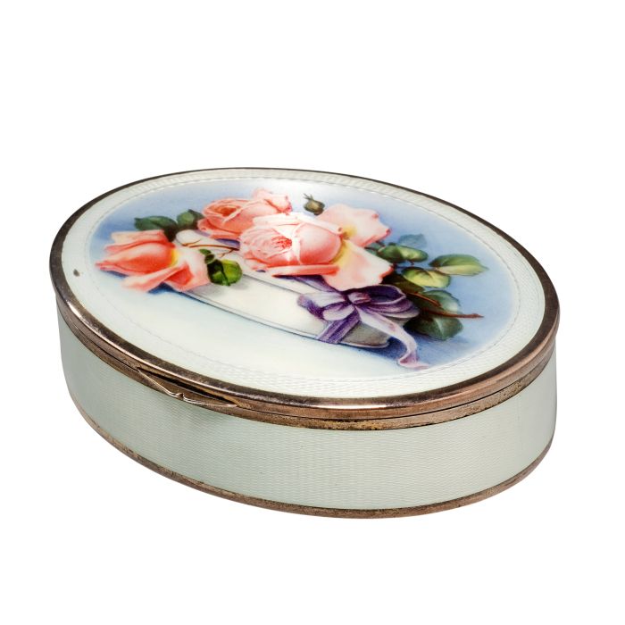 FIND ANTIQUE SILVER AND ENAMEL BOX FOR SALE PAINTED WITH ROSES