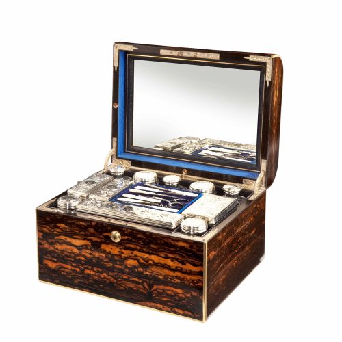 FIND ANTIQUE LADIES DRESSING CASE WITH SILVER BOTTLES FOR SALE